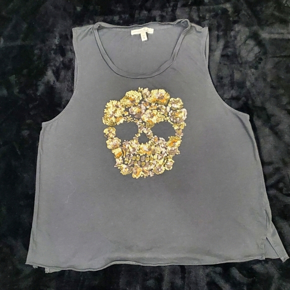 Express sequins Skull Graphic Tank Top - Gray - Picture 1 of 6